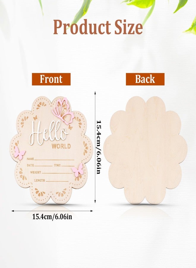 Nogeqi Hello World Newborn Sign, 6 Inch Pink Butterfly Baby Name Announcement Sign, Birth Announcement Signs, Wooden Baby Welcome Signs for Newborn Photo Props Babies Shower Hospital Nursery - Image 5